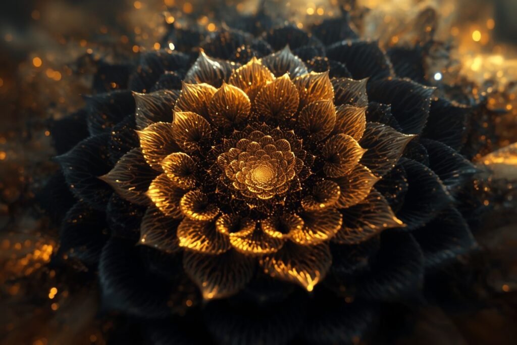 უსასრულო ფრაქტალური ყვავილი, რომელიც იშლება.